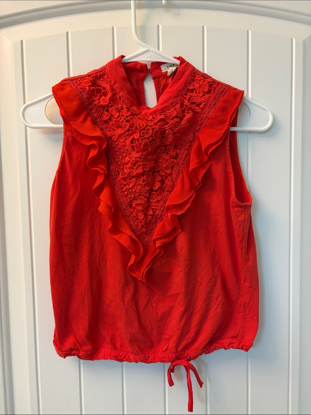 Anthropologie Women's Red Sleeveless Lace-Front Ruffle Camisole